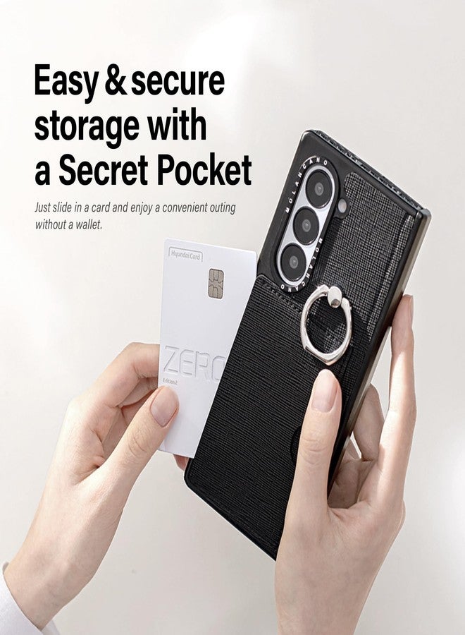 MOLAN CANO Galaxy Z Fold 6 Leather Wallet Case with Card Holder, Easy Grab with Ring Holder Kickstand, Full Protection with Hinge Cover, Ultra-Durable Shockproof, [Secret Pocket Ring]- Black - Image 3