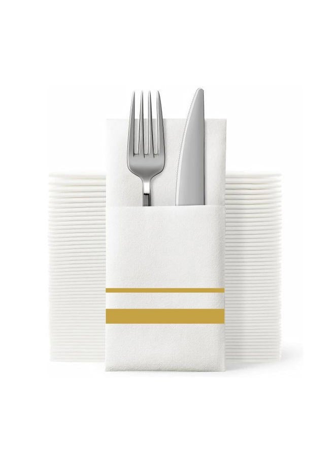 SUZZYVINE Disposable Golden Dinner Napkins with Built-in Flatware Pocket,Cloth Like Lunch Napkins For Wedding Party Linen Feel, 50 PCS 16" x 16" - Image 1