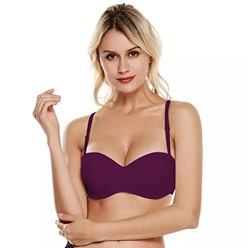 PLUMBURY Women's Synthetic Lightly Padded Wired Push-Up Multiway Bra, Wine, Size 34A - Image 1