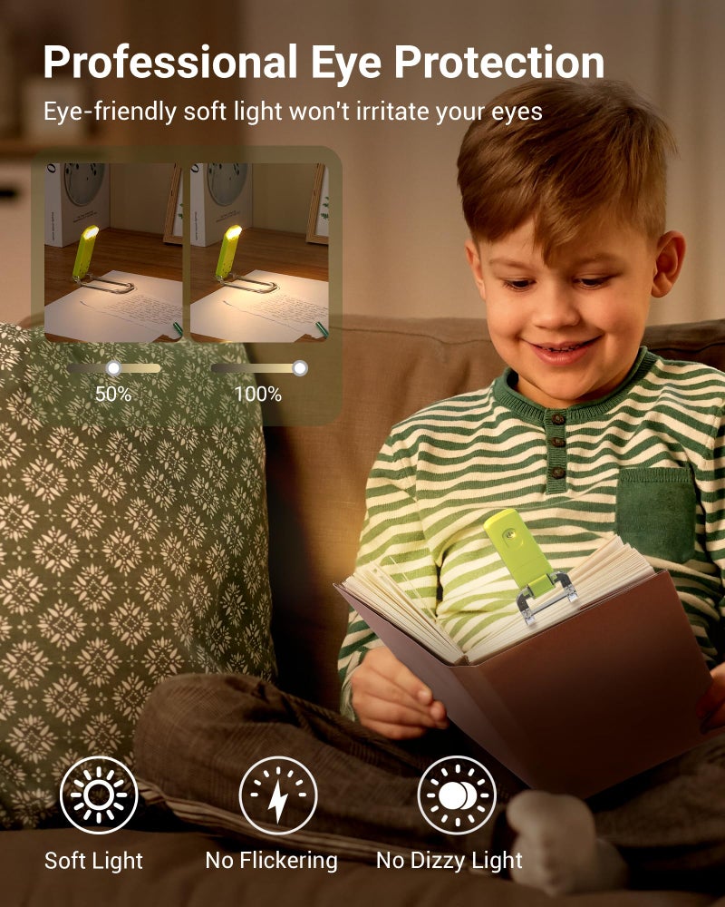 DEWENWILS USB Rechargeable Book Reading Light with Clip, LED Clip on Book Light for Reading at Night, Flexible Booklight for Kids, Warm White, Brightness Adjustable for Eye Protection (Green) - Image 2