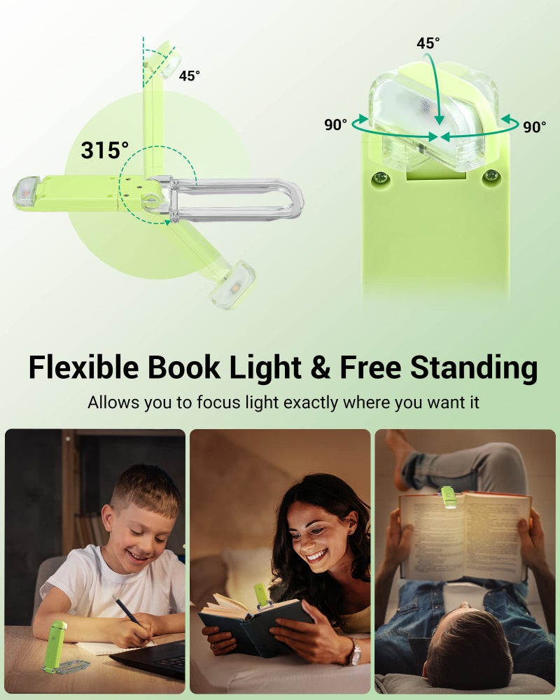 DEWENWILS USB Rechargeable Book Reading Light with Clip, LED Clip on Book Light for Reading at Night, Flexible Booklight for Kids, Warm White, Brightness Adjustable for Eye Protection (Green) - Image 4