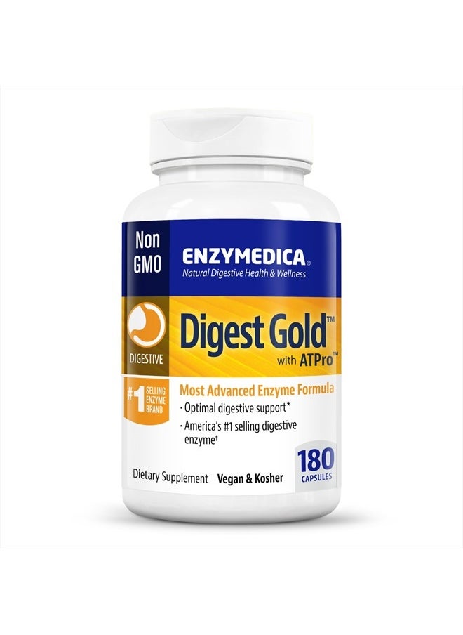 ENZYMEDICA Digest Gold + ATPro, Maximum Strength, Fast-Acting, Helps Digest Large Meals, Prevents Bloating and Gas, 180 Count (FFP)  - Image 1