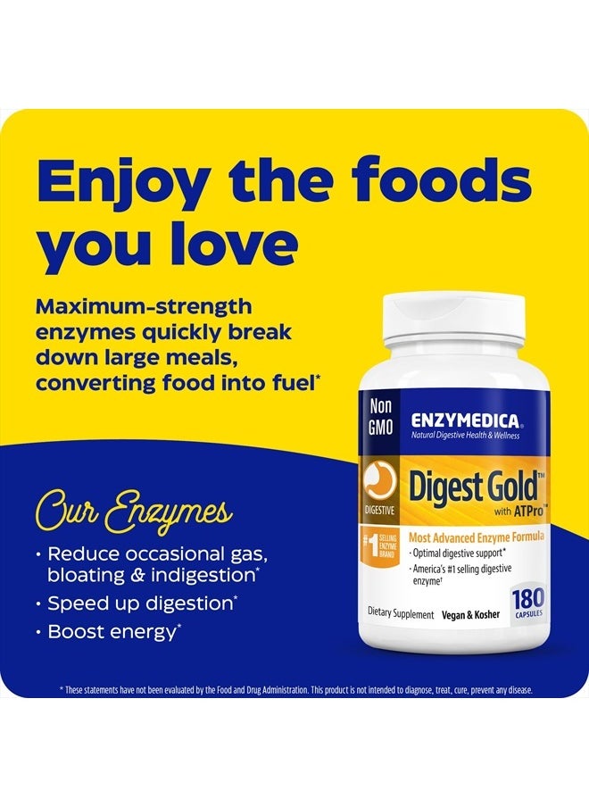 ENZYMEDICA Digest Gold + ATPro, Maximum Strength, Fast-Acting, Helps Digest Large Meals, Prevents Bloating and Gas, 180 Count (FFP)  - Image 3