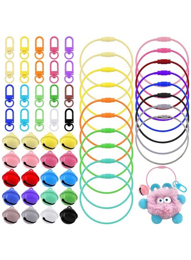 Tanstic 60Pcs Steel Wire Keychain Cable and Lobster Claw Clasps and Jingle Bells Kit, 0.06” x 5.9" Stainless Steel Wire Key Rings, Wire Ring for Luggage Tags, Keyrings, Craft - Image 1
