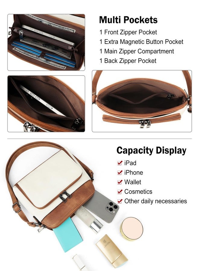 MASINTOR Crossbody Purse Bags for Women, Multi-Pocket Soft Leather Shoulder Purse with Tassel, Lightweight Travel Handbag, Gypsum White With Brown, Medium, Crossbody - Image 3