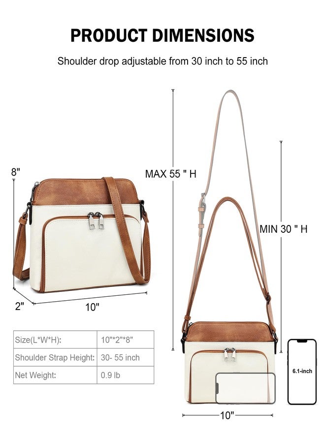 MASINTOR Crossbody Purse Bags for Women, Multi-Pocket Soft Leather Shoulder Purse with Tassel, Lightweight Travel Handbag, Gypsum White With Brown, Medium, Crossbody - Image 4