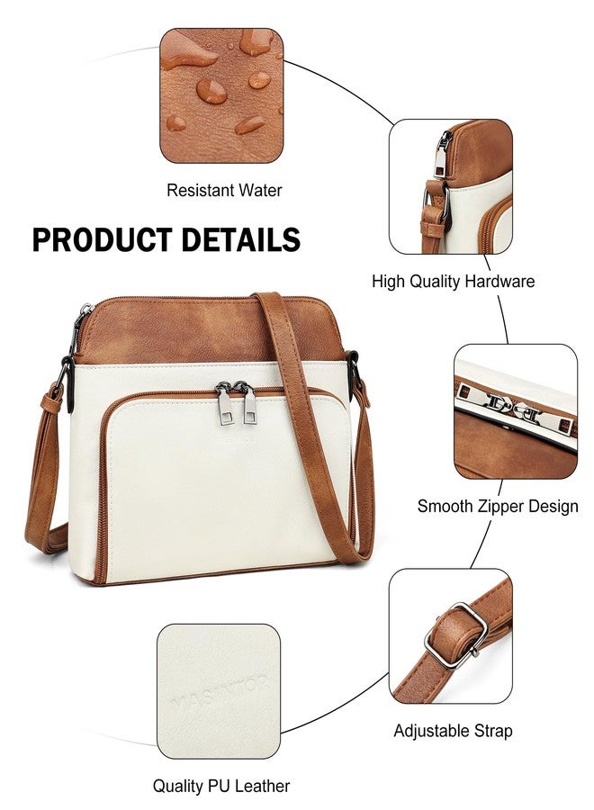 MASINTOR Crossbody Purse Bags for Women, Multi-Pocket Soft Leather Shoulder Purse with Tassel, Lightweight Travel Handbag, Gypsum White With Brown, Medium, Crossbody - Image 5