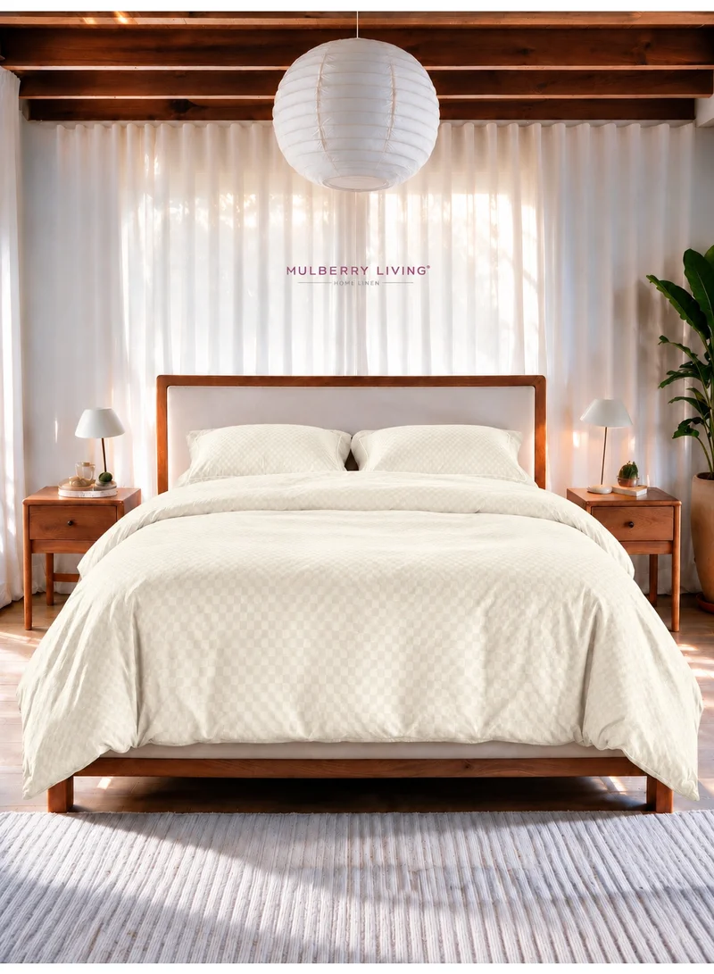 Mulberry Living 100% Cotton Queen Duvet Cover - 300 TC Urban Grid (Checks). Width 240 x Length 220cms - Pearl