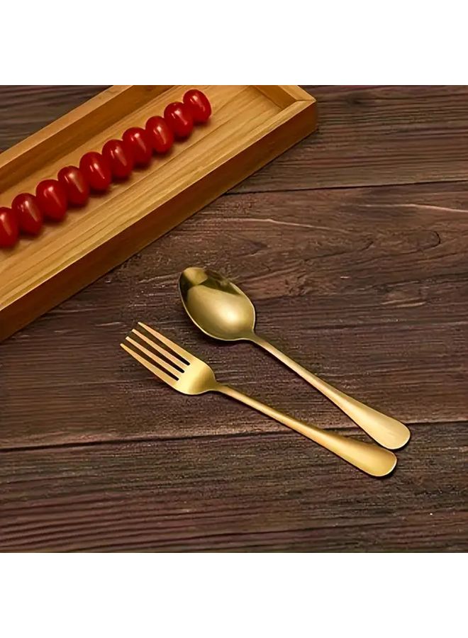 Golden 18pcs Stainless Steel Cutlery Set Forks Spoons Dishwasher Safe - Image 4
