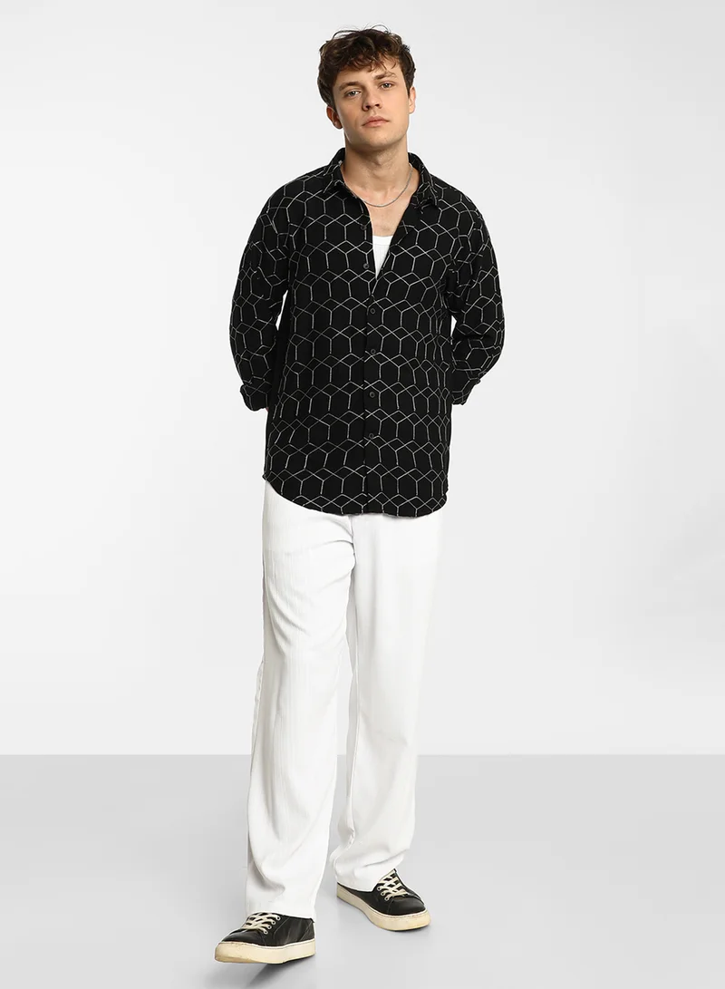 كامبوس سوترا Men's Midnight Black Hexagon-Lined Shirt