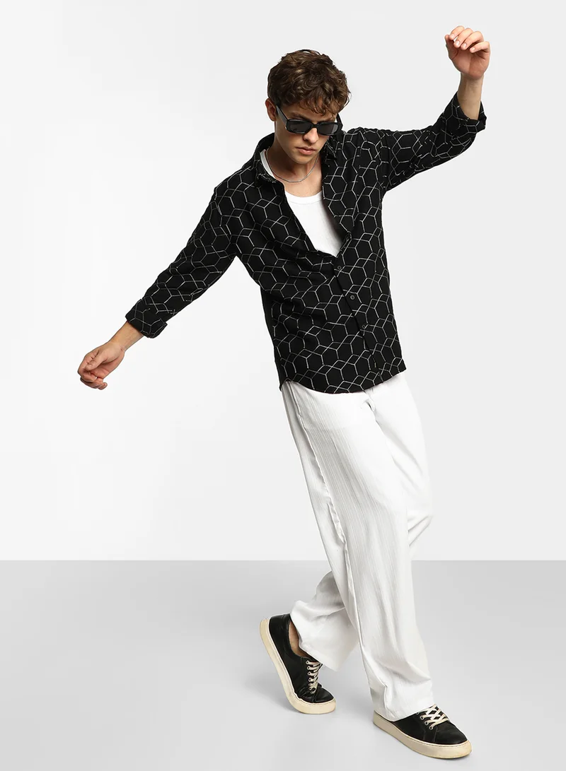 كامبوس سوترا Men's Midnight Black Hexagon-Lined Shirt