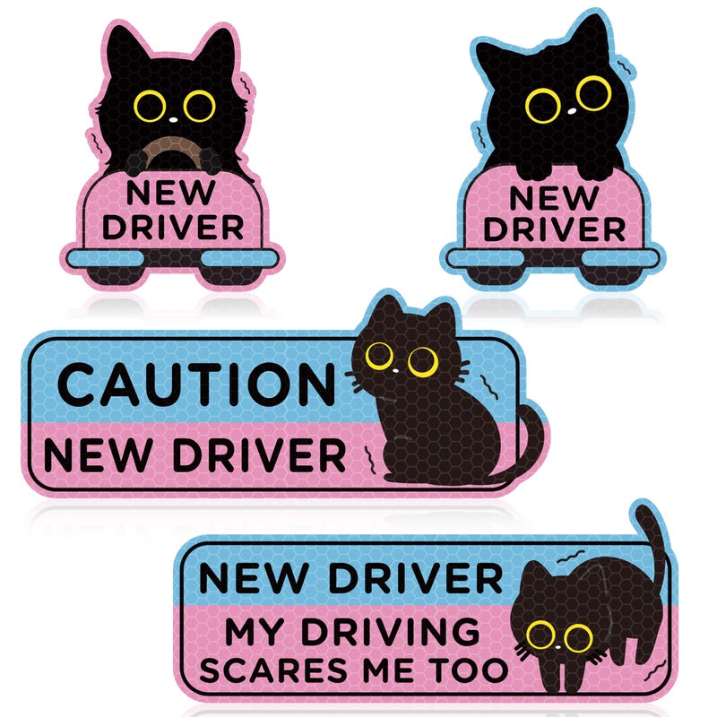 CNhoqc Student Driver Car Magnet 4pcs Shivering Black Cat Student New Driver Magnet Please Be Patient Bumper Sticker Safety Warning Magnetic Christmas Reflective Rookie Reusable Movable Xmas Holiday