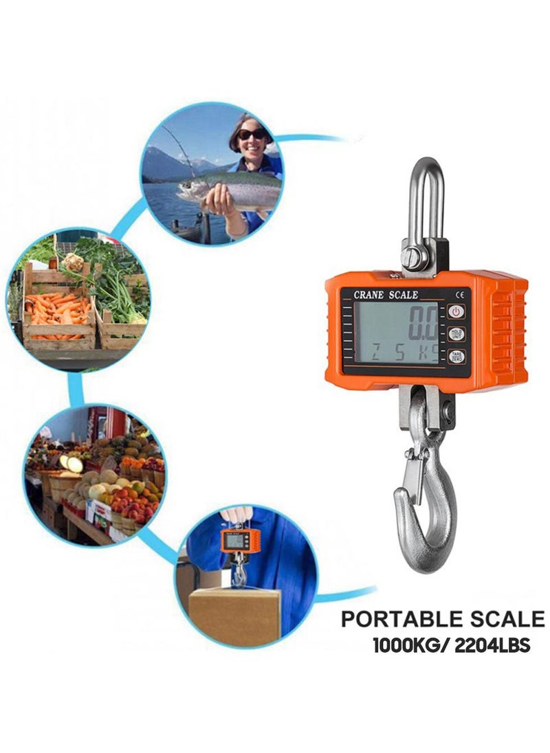 Generic - Digital Hanging Scale 1000kg/ 2000lbs Portable Heavy Duty Crane Scale LCD Backlight Industrial Hook Scales Unit Change/ Data Hold/ Tare/ Zero for Construction Site Travel Market Fishing Outdoor Work - Image 1
