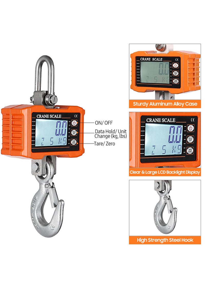 Generic - Digital Hanging Scale 1000kg/ 2000lbs Portable Heavy Duty Crane Scale LCD Backlight Industrial Hook Scales Unit Change/ Data Hold/ Tare/ Zero for Construction Site Travel Market Fishing Outdoor Work - Image 1