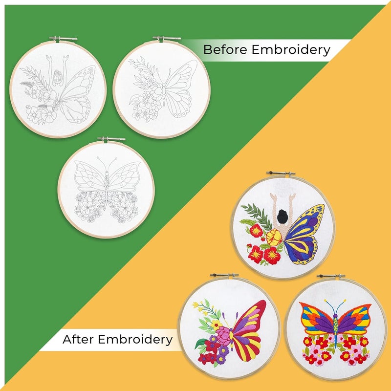 picknMAKE Cross Stitch Embroidery Kit Combo Pack for Beginners & Adults - Includes 3 Unique Designs, Hoop, Printed Fabric, Threads, Needles, Cutter, and Instructions -Craft Hobby, Multicolor - Image 2