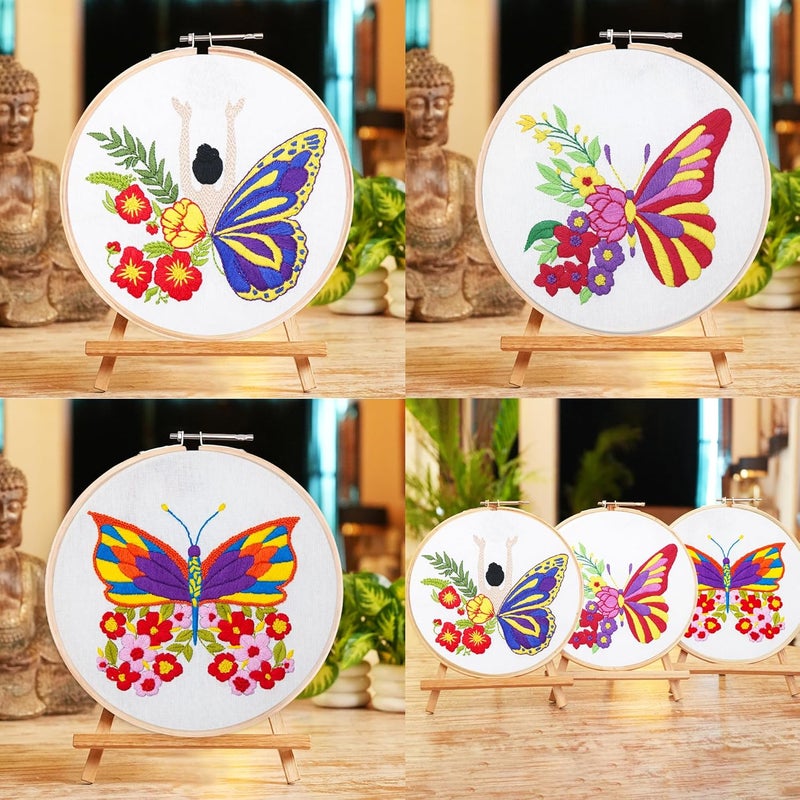 picknMAKE Cross Stitch Embroidery Kit Combo Pack for Beginners & Adults - Includes 3 Unique Designs, Hoop, Printed Fabric, Threads, Needles, Cutter, and Instructions -Craft Hobby, Multicolor - Image 5