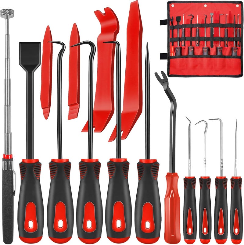 KEZE 15 Pcs Carbon Steel Precision Pick & Hook Set with Scraper and Magnetic Telescoping Tool Kit - Image 1