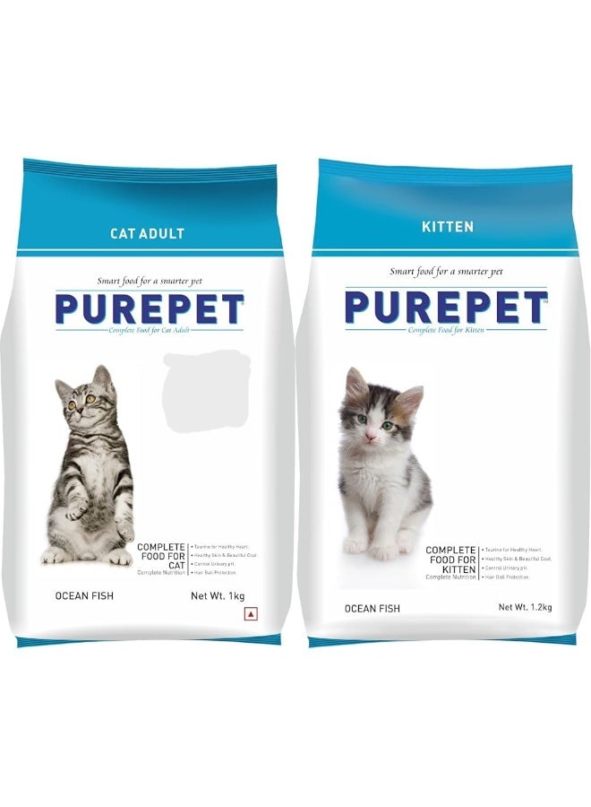 Purepet Kitten Dry Cat Food 1.2kg | Ocean Fish Flavour & Dry Cat Food 1kg | Ocean Fish Flavour - Image 1