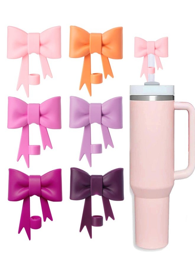 HIUSITY Pink Bow Straw Cover Topper for Stanley Cup,Silicone Rose Straw Toppers for Tumbler with Handle 40oz,Cute 10mm/0.4in Straws Covers Cap,Reusable Lids for Stanley Cups Accessories, 6Pcs - Image 1
