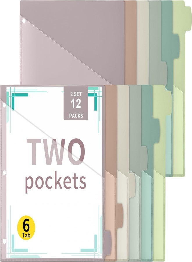 Epakh 12 Pack Binder Dividers for 3 Rings Binders Index Dividers with Two Clear Pockets Plastics Sheets Protectors with Tab Labels for School Office Organization(Morandi) - Image 1