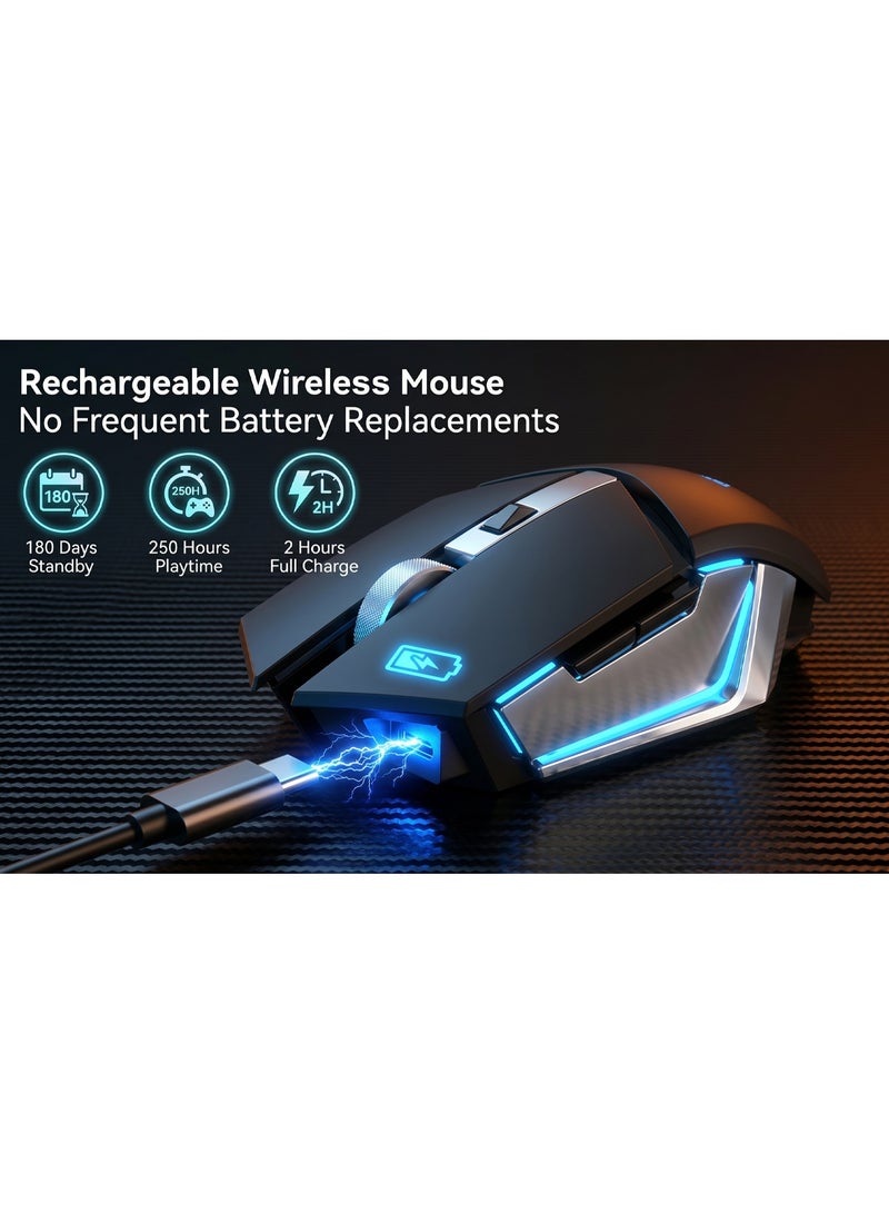 أولا ماوس ألعاب لاسلكي أولا SC200 – بلوتوث + 2.4G – قابل للشحن – إضاءة LED – DPI  – أزرار جانبية – لون أسود - Image 2