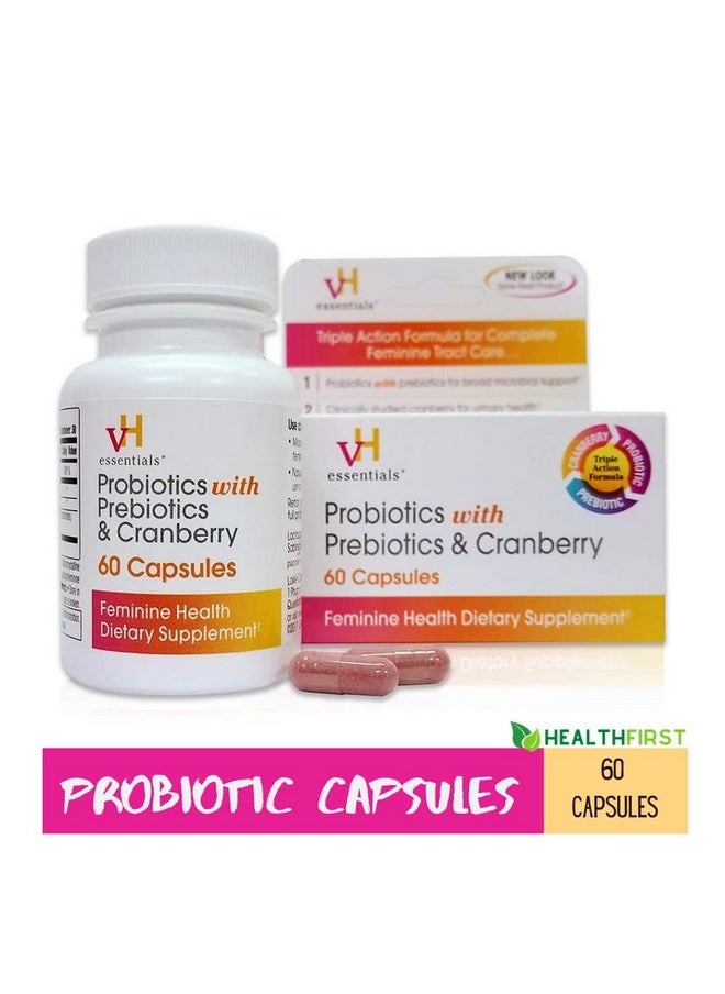 vH Essentials Probiotics With Prebiotics And Cranberry Feminine Health Supplement 60 Capsules (Pack Of 3)  - Image 3