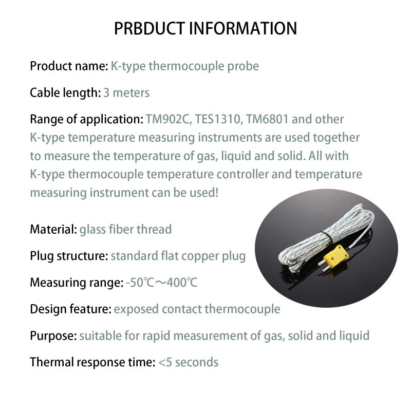 Weewooday 10 Pieces 3 Meters K Type Mini-Connector Thermocouple Temperature Probe Sensor K Type Thermocouple Wire Temperature Sensing Line Measure Range -50 to 400 Celsius, Compatible with TM902C/ TES1310  - Image 5