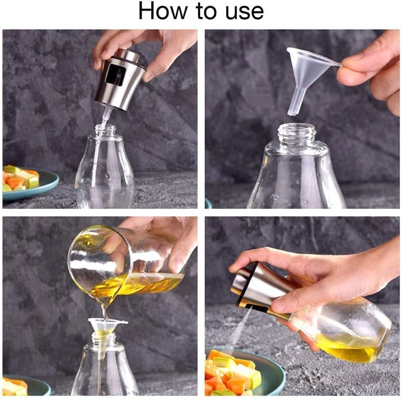 Wrixty Olive Oil Glass Bottle Silicone Auto Flip Oil Dispenser Leak Proof Bottles with Non Slip Handle Automatic Cap and Stopper for Kitchen Cooking Transparent 200 ML - Image 4