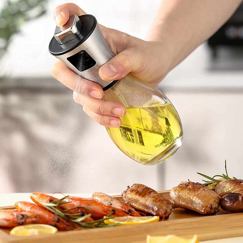 Wrixty Olive Oil Glass Bottle Silicone Auto Flip Oil Dispenser Leak Proof Bottles with Non Slip Handle Automatic Cap and Stopper for Kitchen Cooking Transparent 200 ML - Image 3