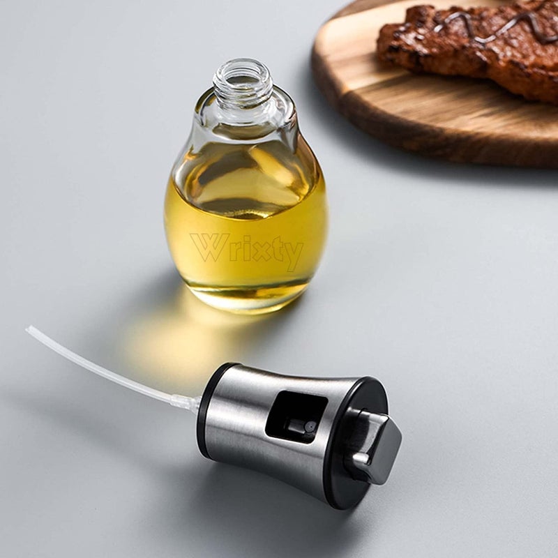 Wrixty Olive Oil Glass Bottle Silicone Auto Flip Oil Dispenser Leak Proof Bottles with Non Slip Handle Automatic Cap and Stopper for Kitchen Cooking Transparent 200 ML - Image 2