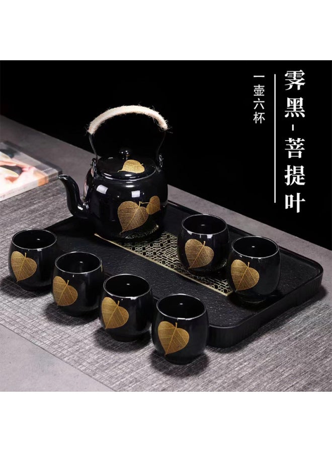 Jilan Lifting Pot Tea Set Leaf Ceramic One Pot Six Cups Office Simple Home Tea Set Business Gifts
