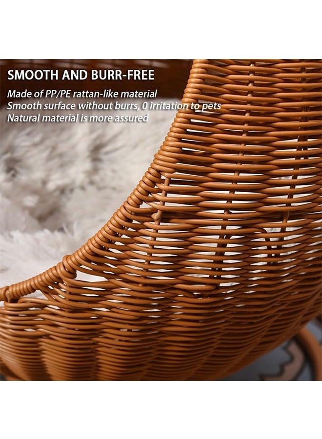 Handmade Wicker Cat Bed Elevated Pet House with Stand Imitation Rattan Pet Hanging Hammock Swing Bed Comfortable and breathable for Small Dogs and Cats with Plush Mat Cool Mat and Vine Ball - Image 5