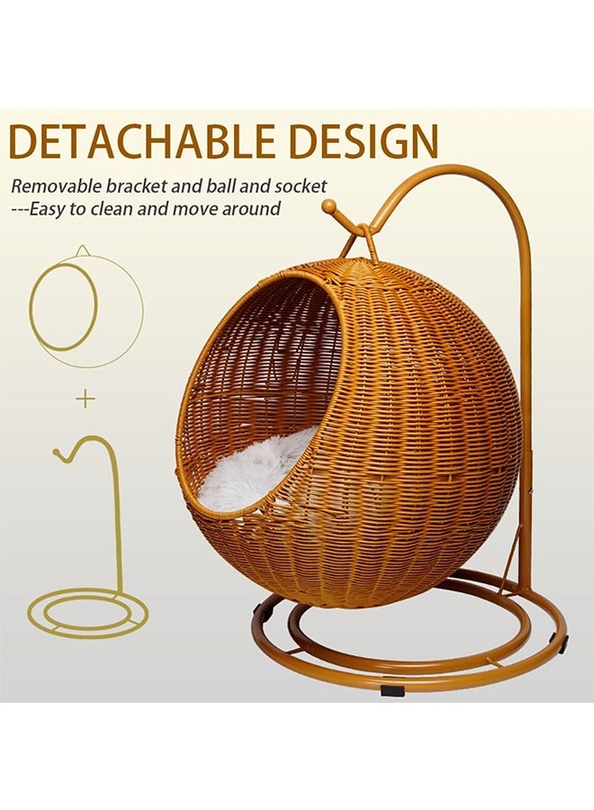 Handmade Wicker Cat Bed Elevated Pet House with Stand Imitation Rattan Pet Hanging Hammock Swing Bed Comfortable and breathable for Small Dogs and Cats with Plush Mat Cool Mat and Vine Ball - Image 4