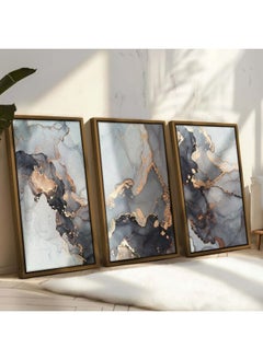 Set Of 3 Grey Golden Art Marble Texture Abstract Framed Wall Art