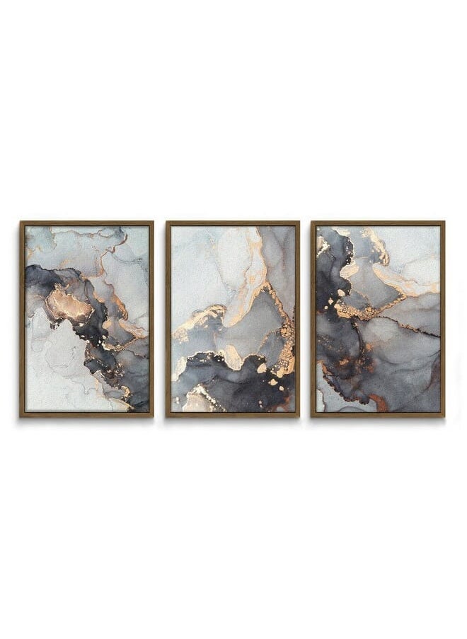 Home Gallery - Set Of 3 Grey Golden Art Marble Texture Abstract Framed Wall Art - Image 1