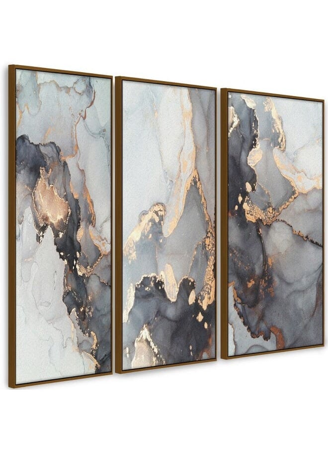 Home Gallery - Set Of 3 Grey Golden Art Marble Texture Abstract Framed Wall Art - Image 1