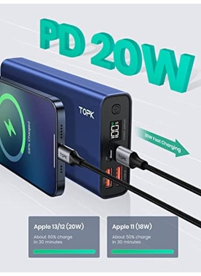 TOPK - Power Bank 20W Usb C Fast Charging 20000Mah Portable Charger Pd3.0 Qc4.0 Battery Pack With Digital Display Powerbank Compatible With Iphone 13 Pro Max Samsung Huawei Ipad And More.… - Image 1