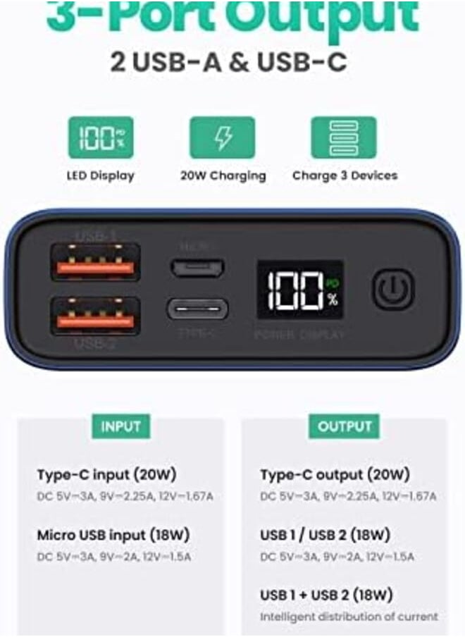 TOPK - Power Bank 20W Usb C Fast Charging 20000Mah Portable Charger Pd3.0 Qc4.0 Battery Pack With Digital Display Powerbank Compatible With Iphone 13 Pro Max Samsung Huawei Ipad And More.… - Image 1