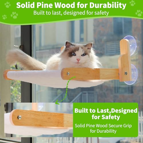 Aloxina Cat Window Perch with Wooden Frame Aloxina Foldable Cat Hammock Bed for Indoor Cats Soft Rabbit Fur Cover Washable Strong Suction Cups No Drilling Supports Large Cats - Image 3