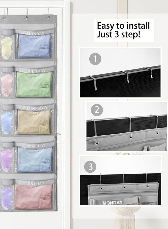 RUIPBOTE Weekly Kids Clothes Organizer – Day of The Week Hanging Closet Storage for School Outfits, Kids' Wardrobe Organizer with Labels for Monday to Friday (2) - Image 2