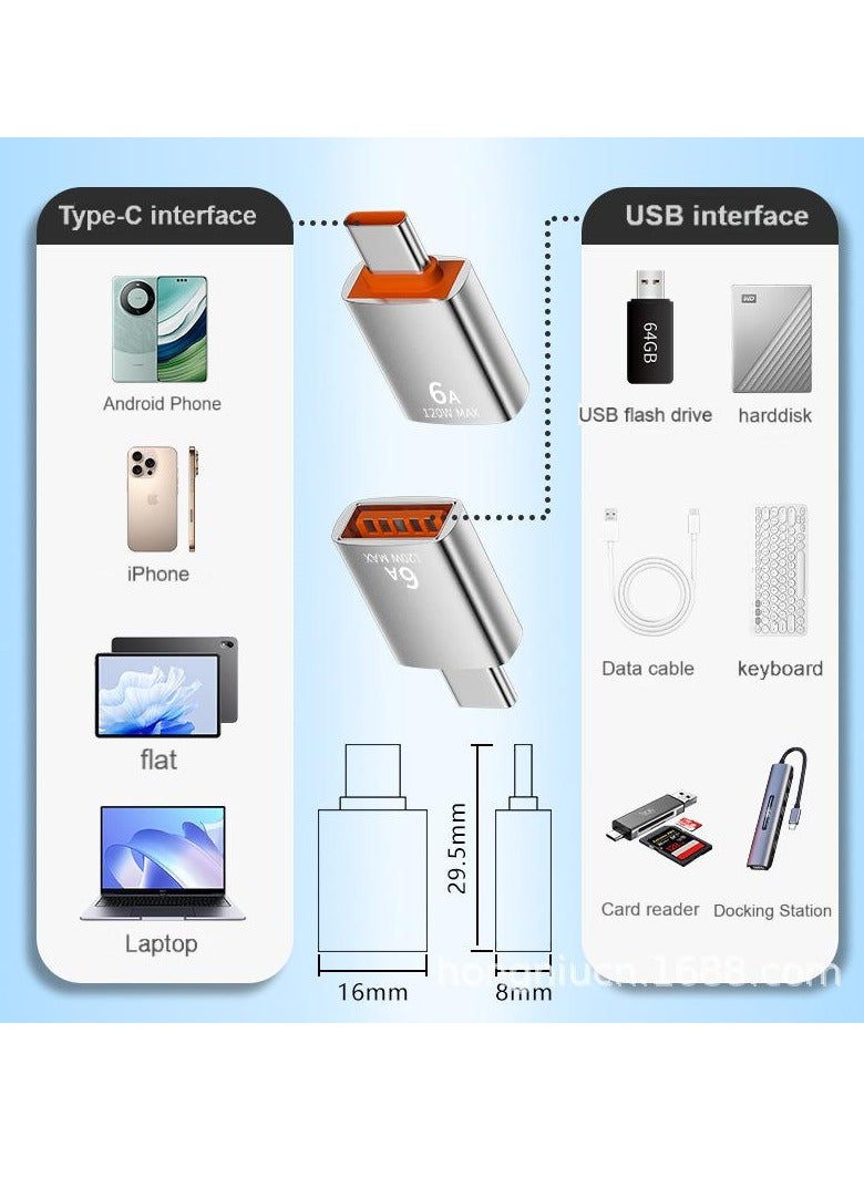 2-Pack USB Adapter Set – Type-C 3.1 to USB 3.1 + USB to Type-C – 6A Fast Charging & 10Gbps Data Transfer – Aluminum Alloy – Dual Adapter Combo for Laptop, Phone, Tablet (Black, 2 Pieces) - Image 4