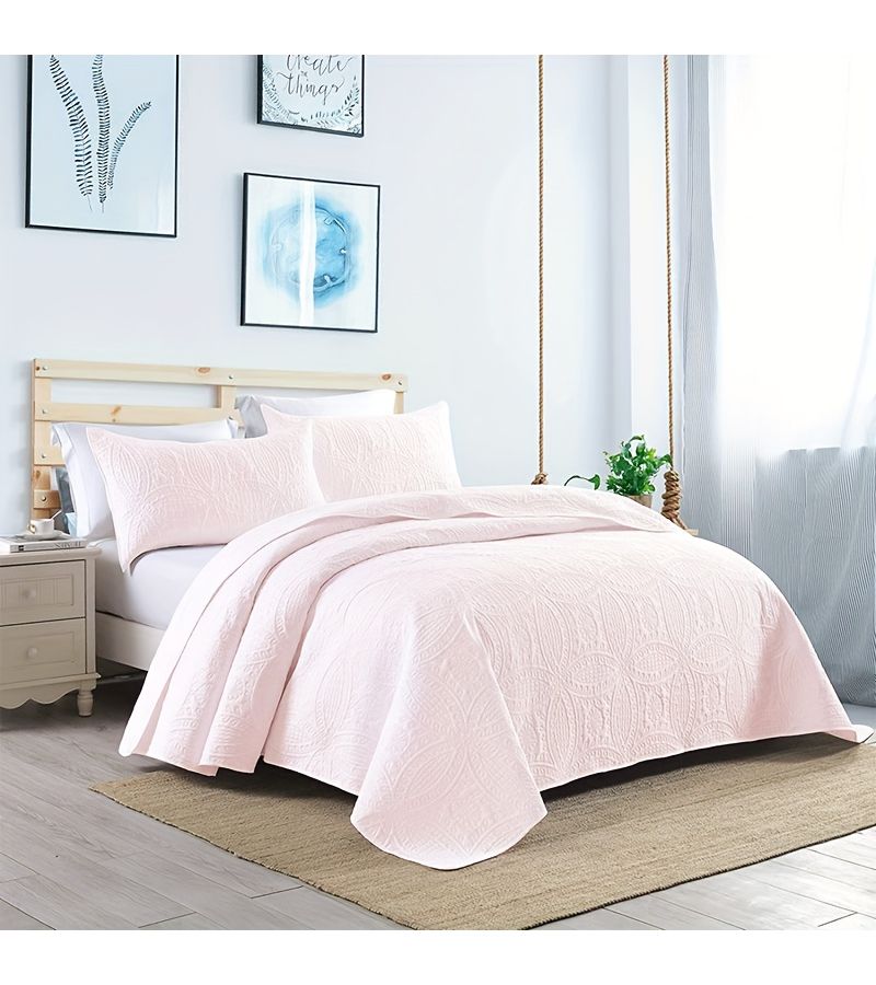 King Size Soundwave Technology Embossed Bedspread Set With 2 Pillowcases Black Soft Breathable Comfortable Bedding For Bedroom Dormitory - Image 2