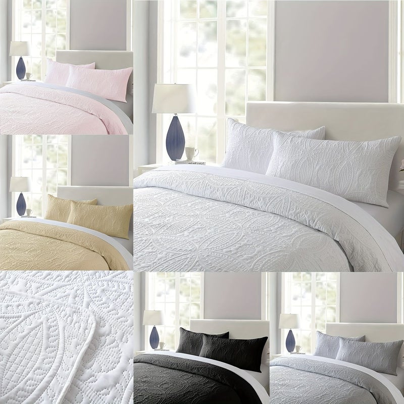 King Size Soundwave Technology Embossed Bedspread Set With 2 Pillowcases Black Soft Breathable Comfortable Bedding For Bedroom Dormitory - Image 1