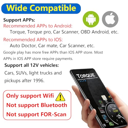 ULTRAOBD WiFi ELM327 OBD2 Adapter Scanner Reader for iOS iPhone and Android Phones OBD2 to WiFi OBD 2 ELM 327 Adapter Scanner Diagnostic Scan Tools OBDii ELM327 Interface Code Readers for Ford GM Chevy etc - Image 3