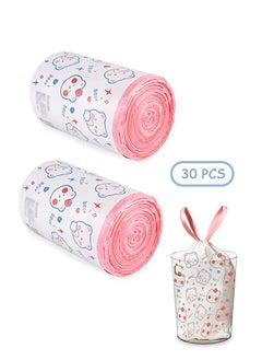 Generic 30 Pcs Cartoon Bear Drawstring Trash Bags, Durable Large Capacity Thickened Trash Bags, Multi Purpose Garbage Bag for Office Living Room Kitchen and Bathroom (Pink)  - Image 1