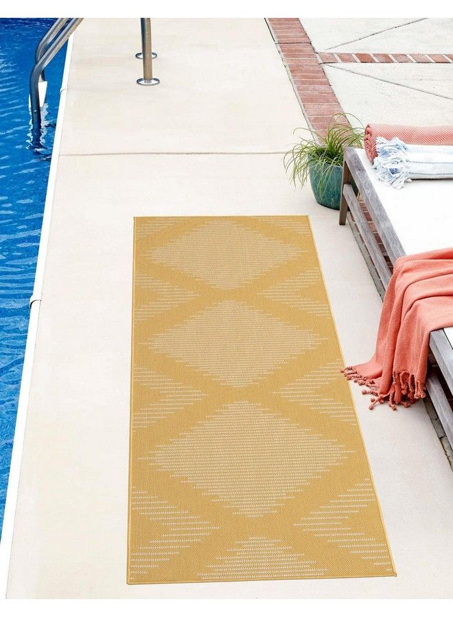 Unique Loom Outdoor Modern Collection Area Rug Tambor (2' X 5' 1" Runner Yellow Ivory) - Image 1