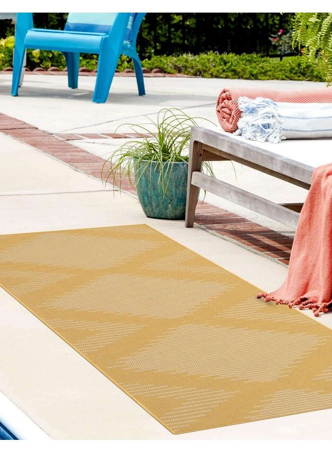 Unique Loom Outdoor Modern Collection Area Rug Tambor (2' X 5' 1" Runner Yellow Ivory) - Image 4