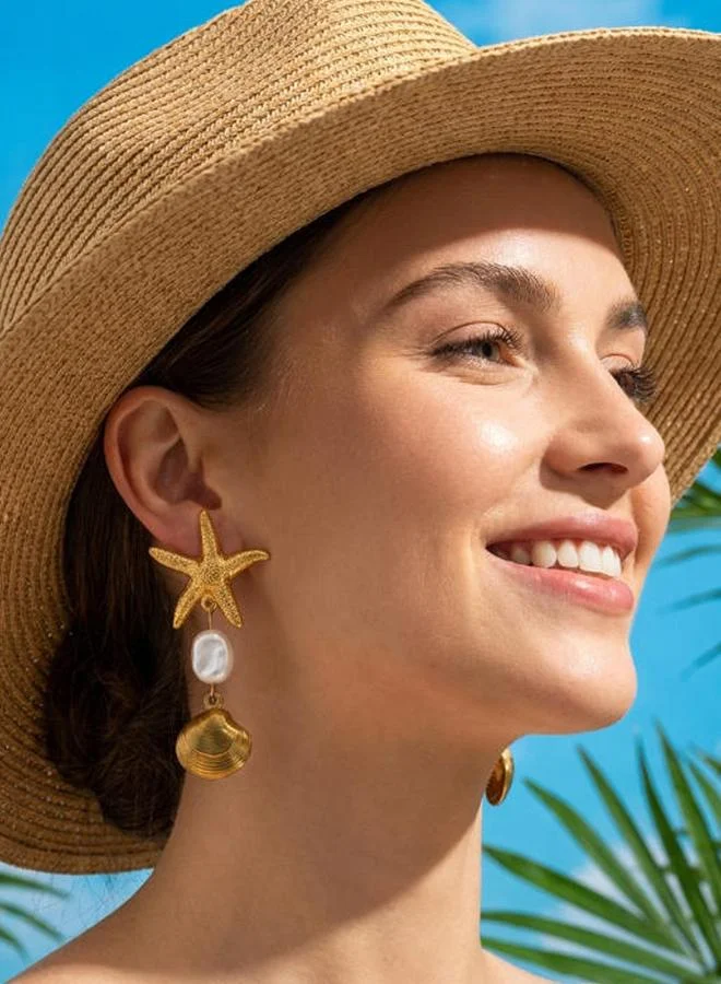 Gold Starfish Dangle Earrings