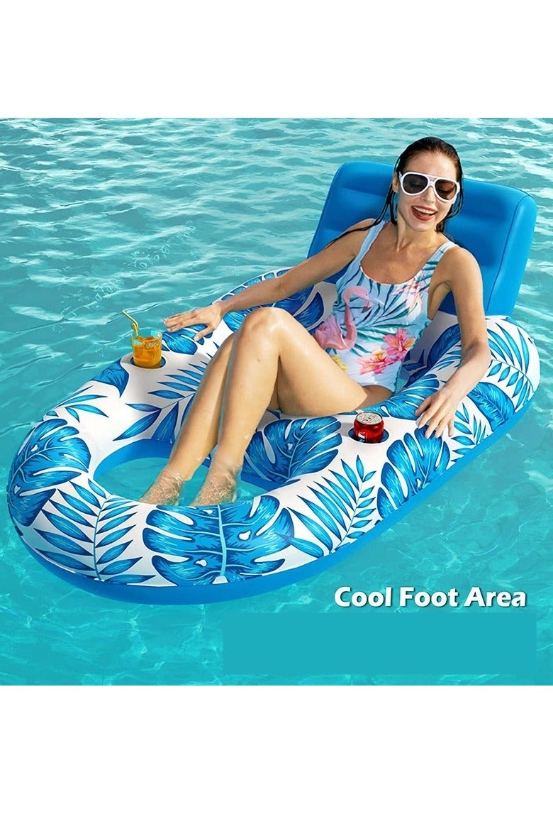 M MIAOYAN Inflatable Pool Float with Headrest and Cup Holders – Comfortable & Foldable Design - Image 1