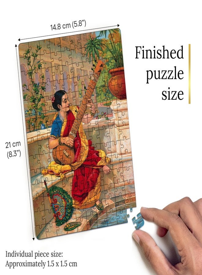 91Knots | Woman Playing Sitar 140 Pieces Premium Wooden Jigsaw Puzzle for Adults & Teens | Indian Classical Art Brain Teaser | Relaxing Mindfulness Game - Image 5